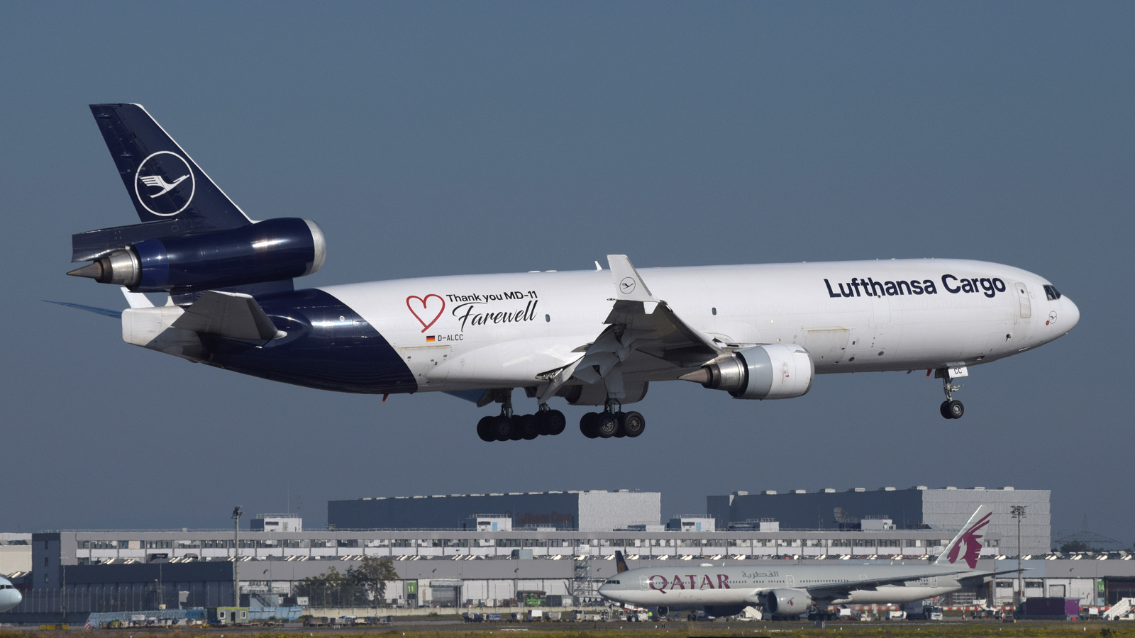 this image shows one of the last landings of a Lufthansa Cargo MD-11