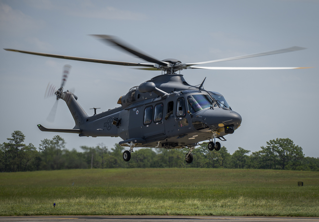 An MH-139 Grey Wolf lifts off for a mission Aug. 17 at Eglin Air Force Base, Fla.  The Grey Wolf sortie was the first flight since the Air Force took over ownership of the aircraft Aug. 10.  It also marked the first all-Air Force personnel flight as well in the Air Force’s newest helicopter.  (U.S. Air Force photo/Samuel King Jr.)