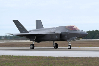 An F-35A Lightning II with the 58th Fighter Squadron, 33rd Fighter Wing, taxis to the runway at Eglin Air Force Base, Florida, Feb. 10, 2023. The 58th FS is traveling to MacDill Air Force Base, Florida, to take advantage of optimal weather conditions, focus on the training mission, practice skills in a new environment and build comradery in the units. (U.S. Air Force photo by Airman 1st Class Christian Corley)